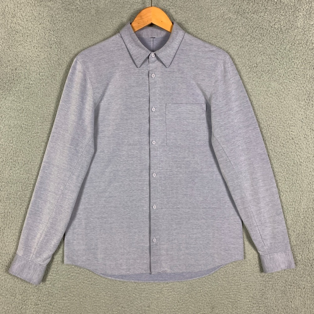 Lululemon Commission Shirt Men's Large Blue Pocket Long Sleeve Stretch Button Up
